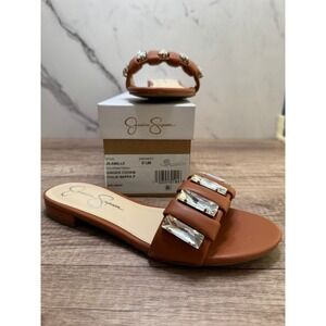 Jessica Simpson Amille‎ Slide Sandals Rhinestone Embellished Ginger Cookie 5.5M